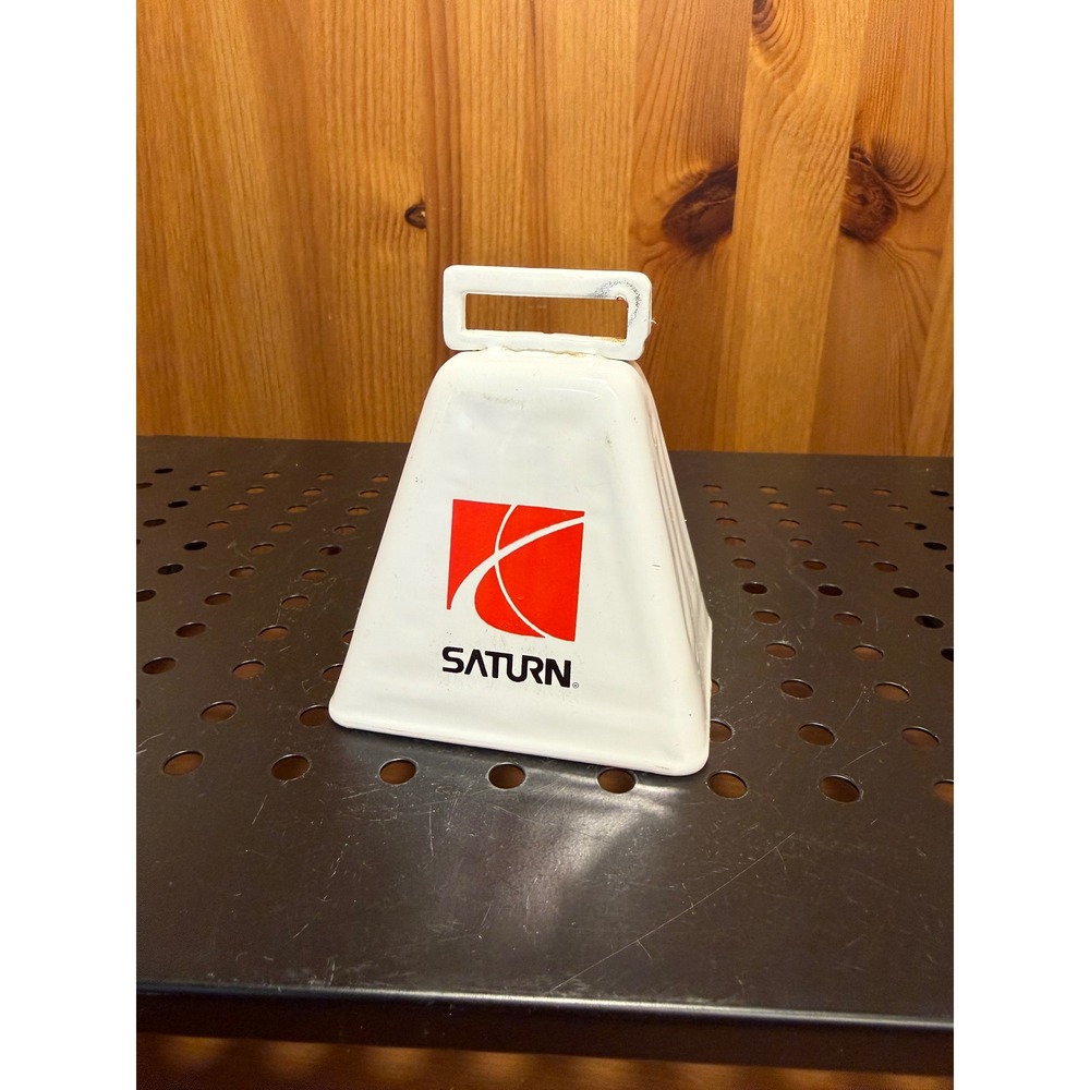 Vintage Saturn Car Logo Cowbell White Metal Promotional Advertising Bell